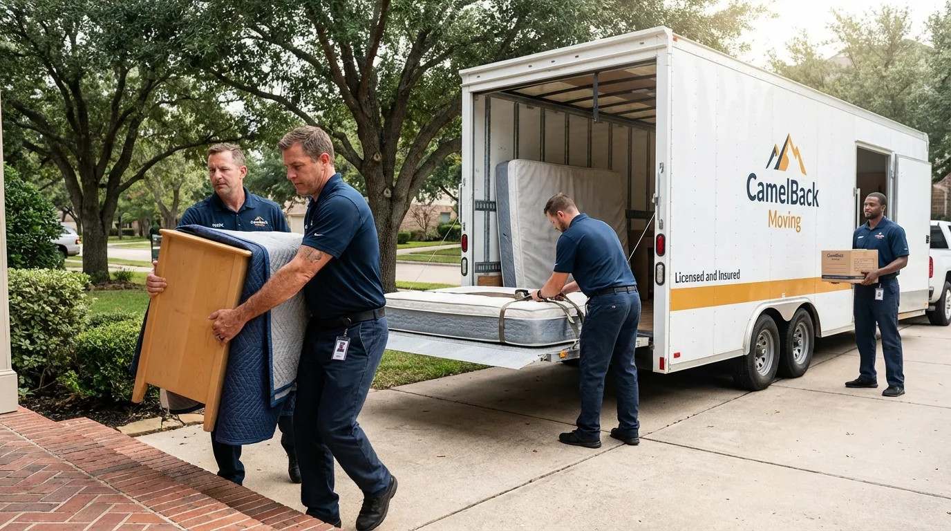 Crew loading residential truck for cross-state move from Oquawka, IL