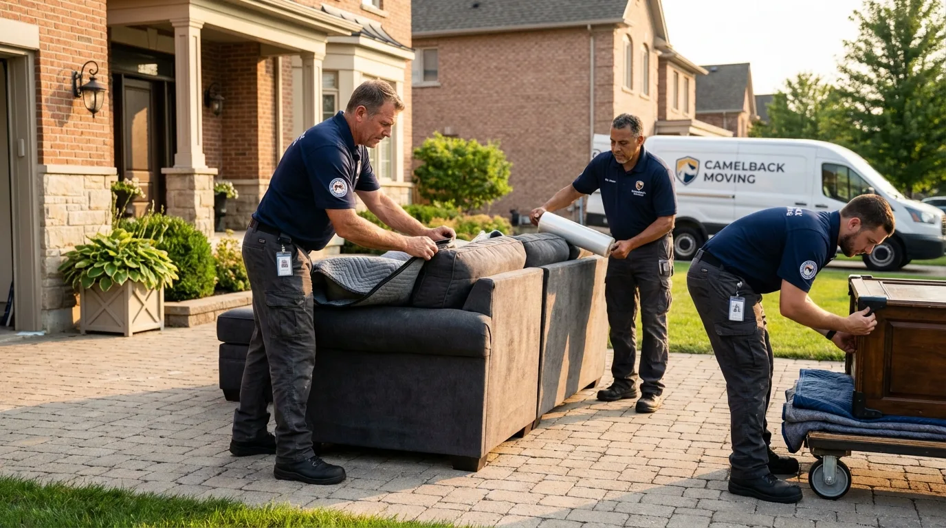 Large estate moving crew wrapping furniture in Oquawka, IL