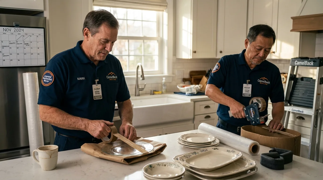 Professional crew packing kitchen dishware in Oquawka, IL